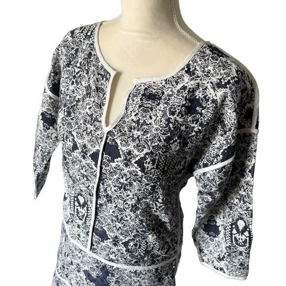 PIPERLIME COLLECTION Linen Tunic Panel Dress Size XS Blue White V-Neck Bohemian - Picture 4 of 5